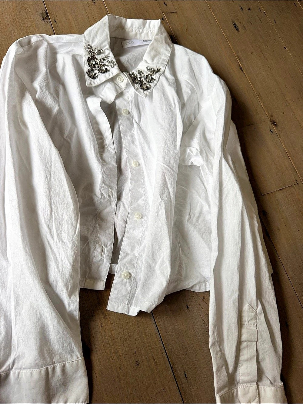 Zara Girls White Embellished Collar Button Down